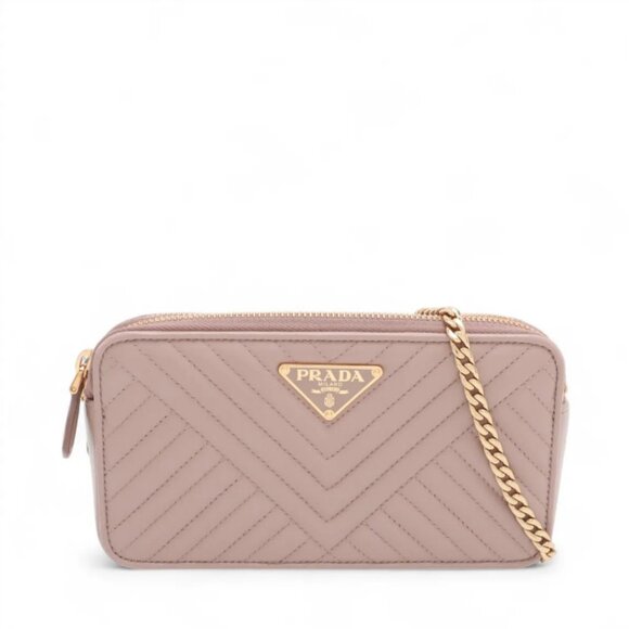 Prada Nappa Impuntu Leather Chain Wallet Pink Beige - Picture 1 of 13